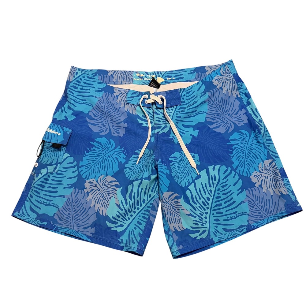 Maui Rippers Blue Tropical Monstera Leaf Print Board Shorts Womens Size 16